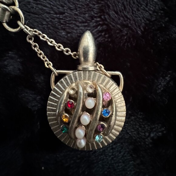 Antique Mini Perfume Bottles Jewelry Rhinestones, Rose Guilloche Enamel - Picture 10 of 12